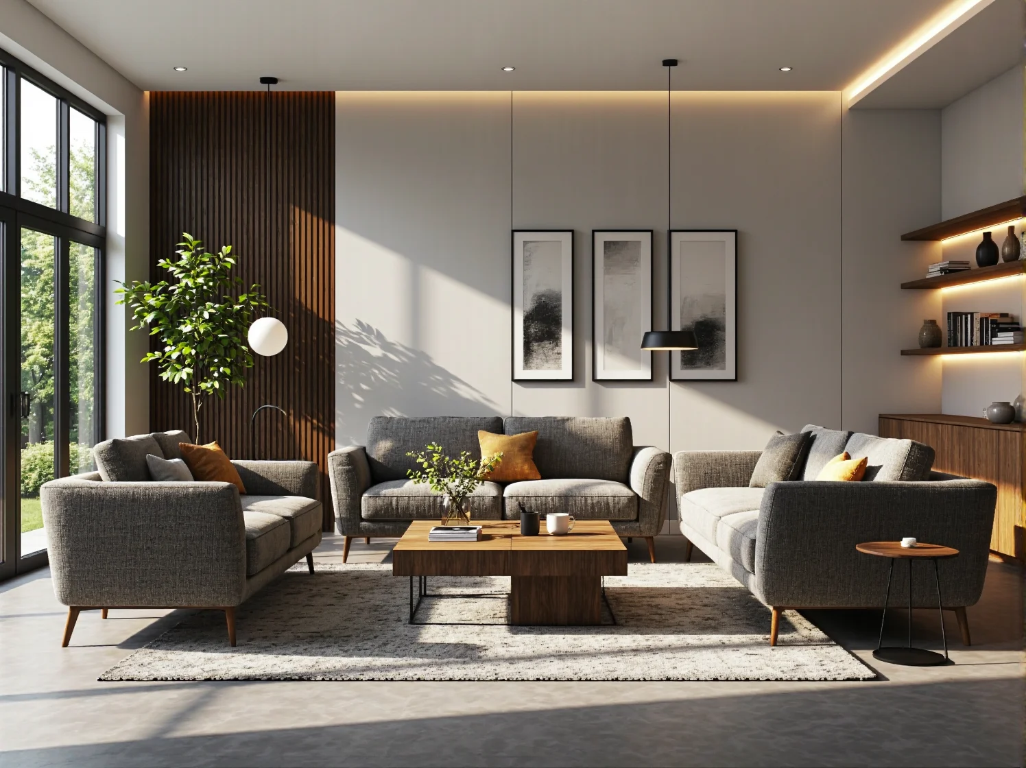 Aranżacja tarasu w jasnych barwach z minimalistycznymi meblami i lampami LED