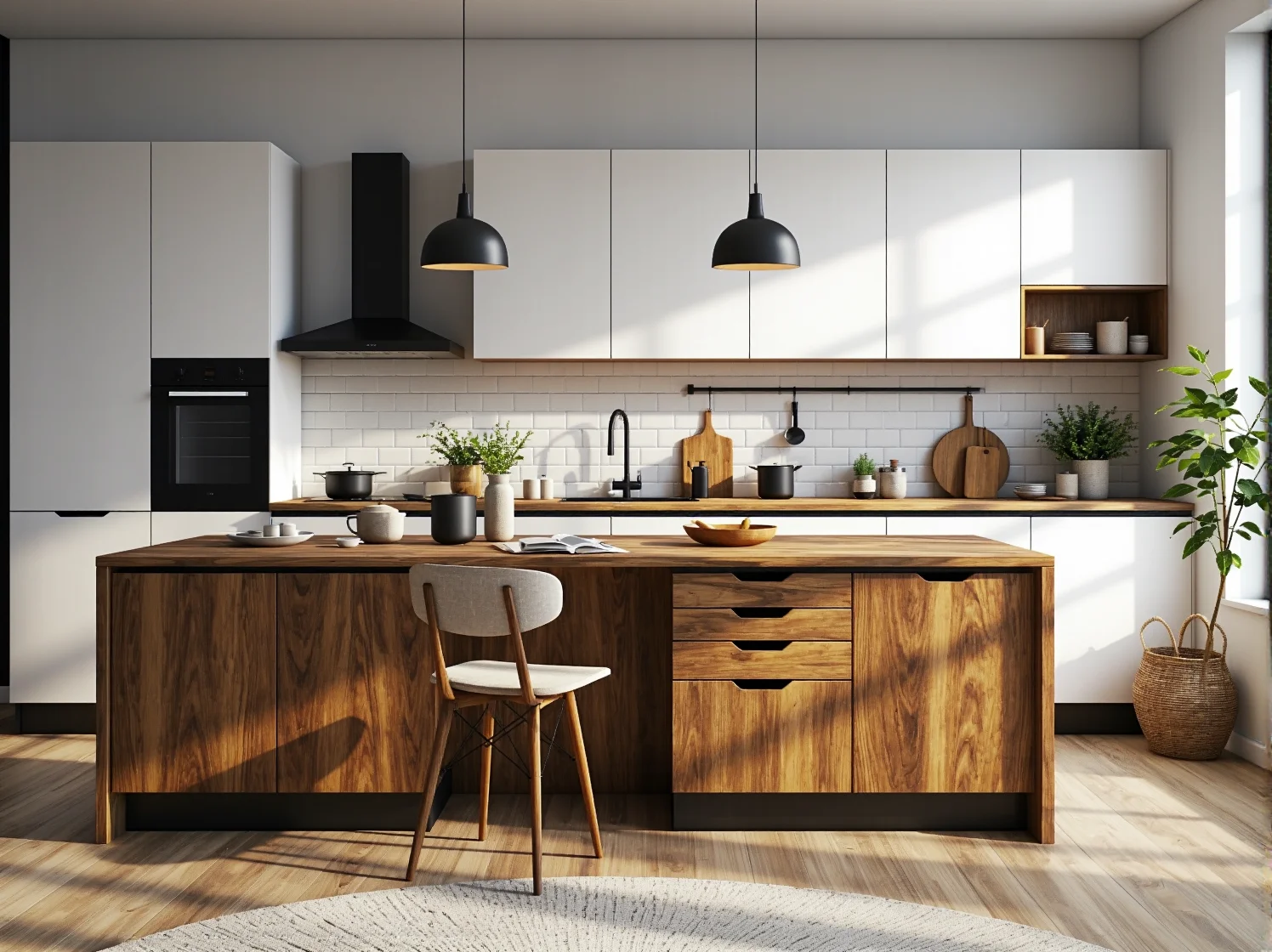 Aranżacja salonu z komodą industrialną z elementami drewna w surowym wnętrzu.