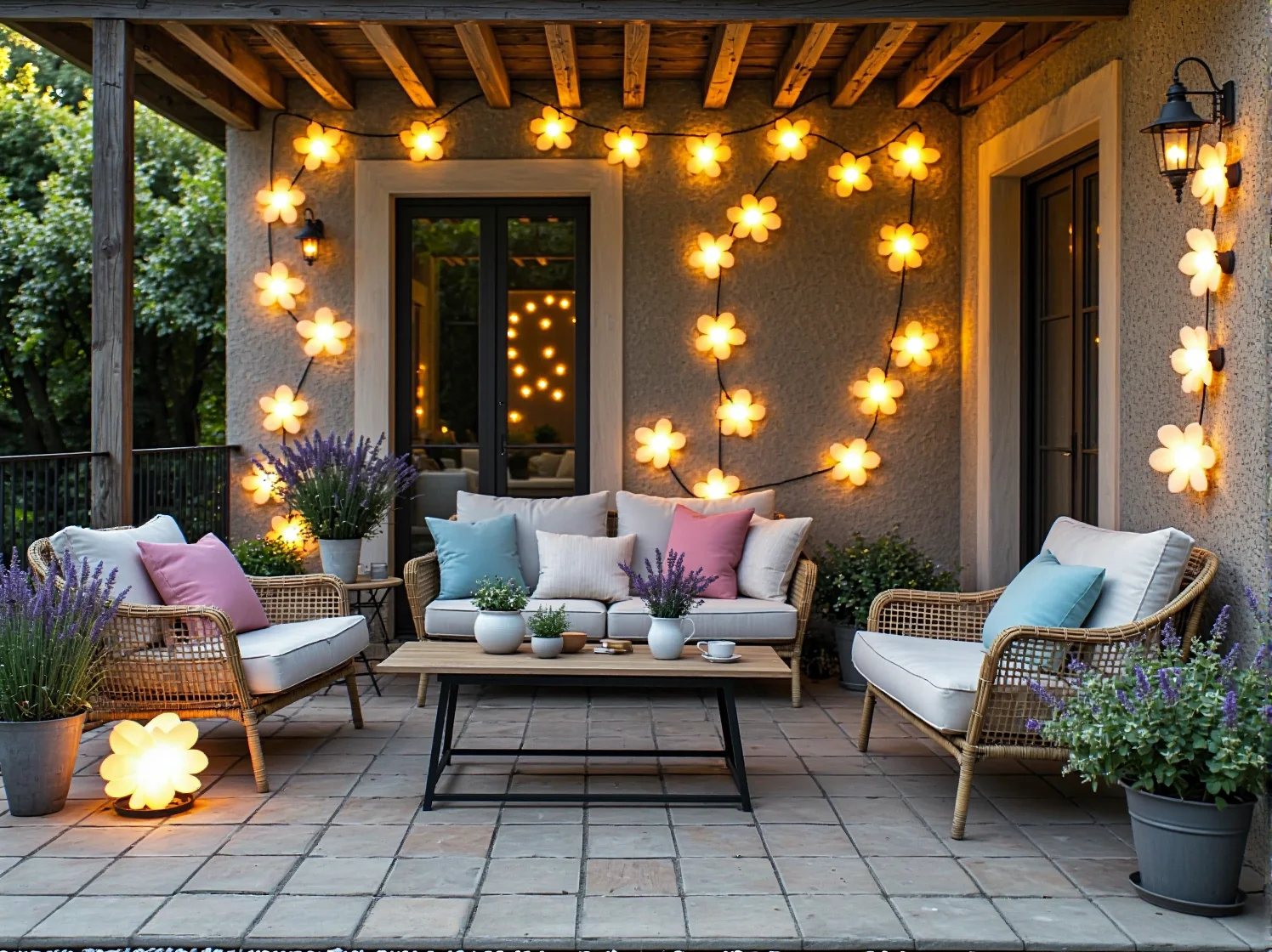 Zestaw mebli ogrodowych rattanowych z jasnym stolikiem kawowym