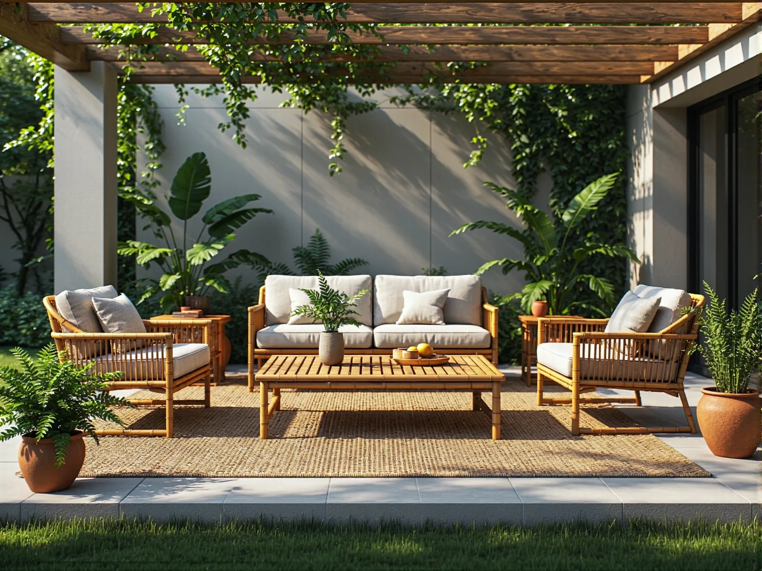 Bambusowy stolik kawowy ogrodowy z lamelowym blatem