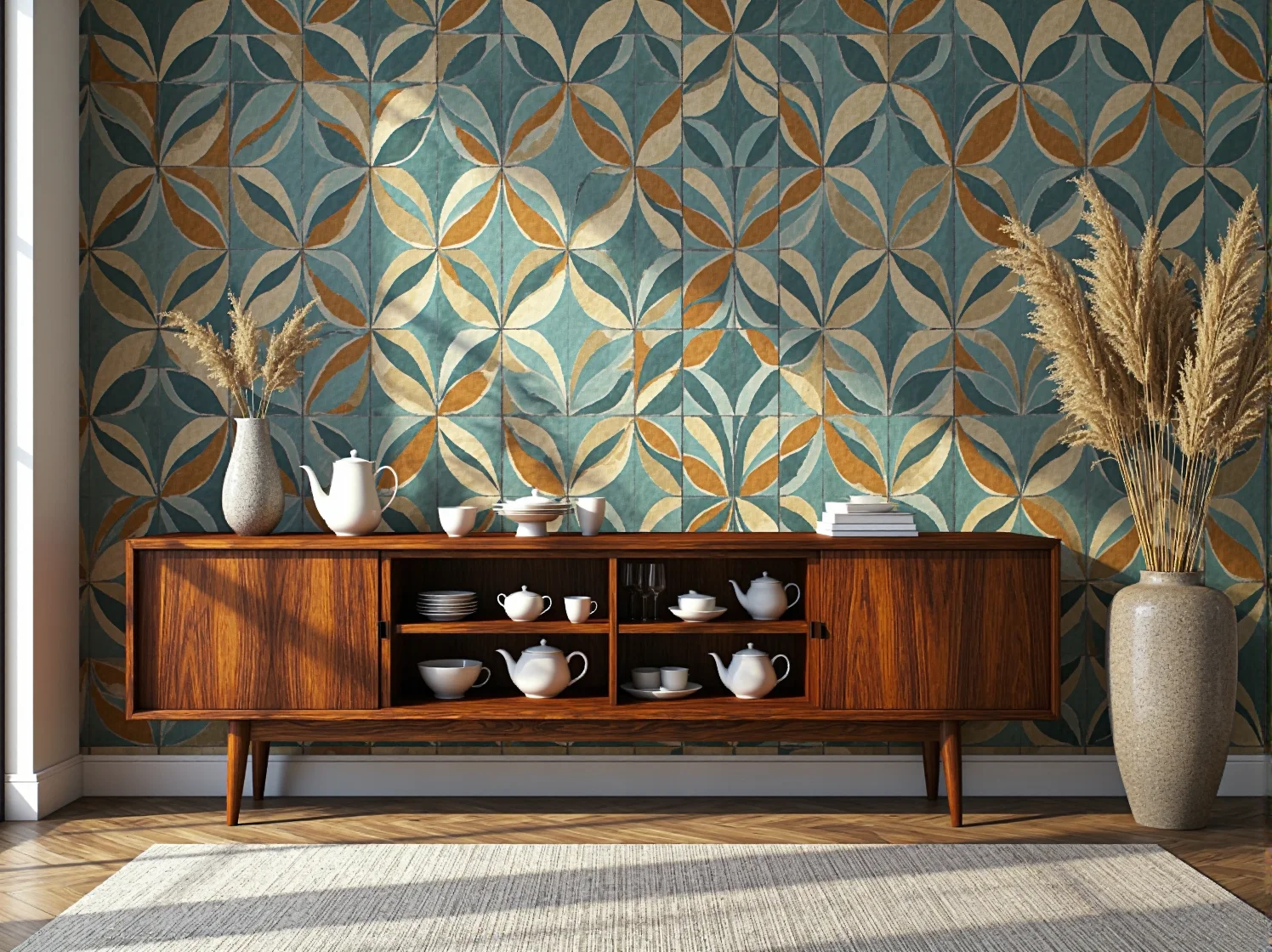 Detale autentycznego designu regału retro z okresu PRL.