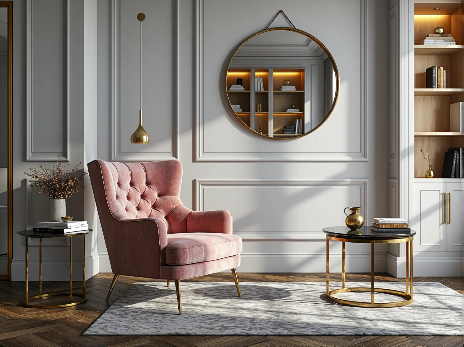 Detale biurowe glamour: kryształowe akcesoria i złoty organizer na biurku, inspirujące do pracy.