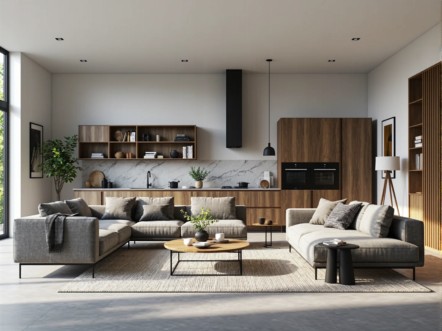 Drewniany regał wiszący orzech z otwartymi półkami na książki