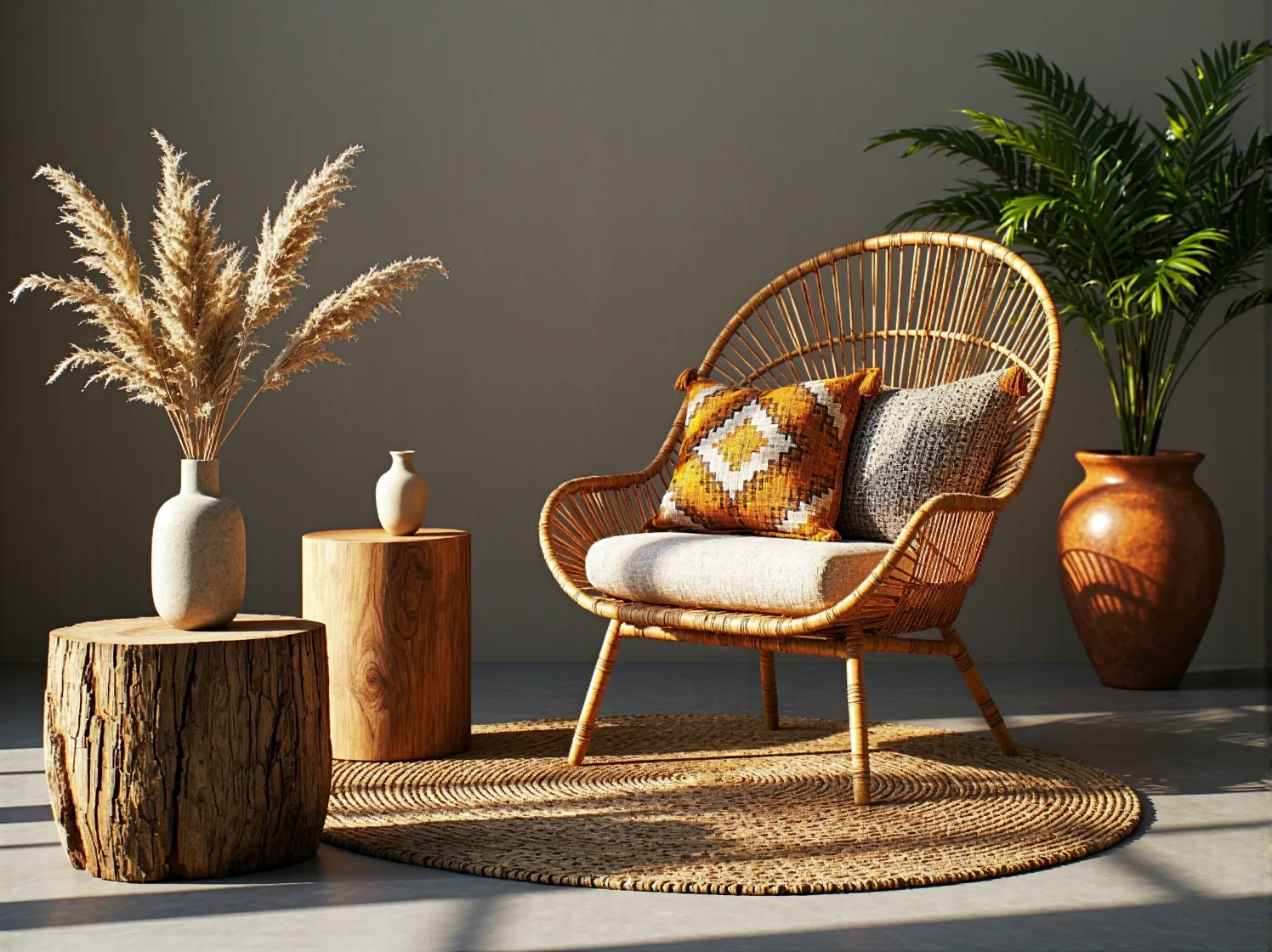 Wygodny fotel wiszący w stylu boho idealny do kącika wypoczynkowego w hotelu