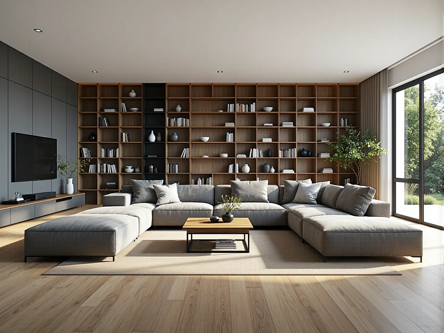 Regał ścienny dąb craft z otwartymi półkami i czarnym akcentem