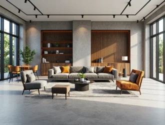 Zestaw wypoczynkowy szary z fotelami i sofą w stylu industrialnym