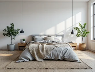 Łóżko dwuosobowe szare z tapicerowanym zagłówkiem pikowanym