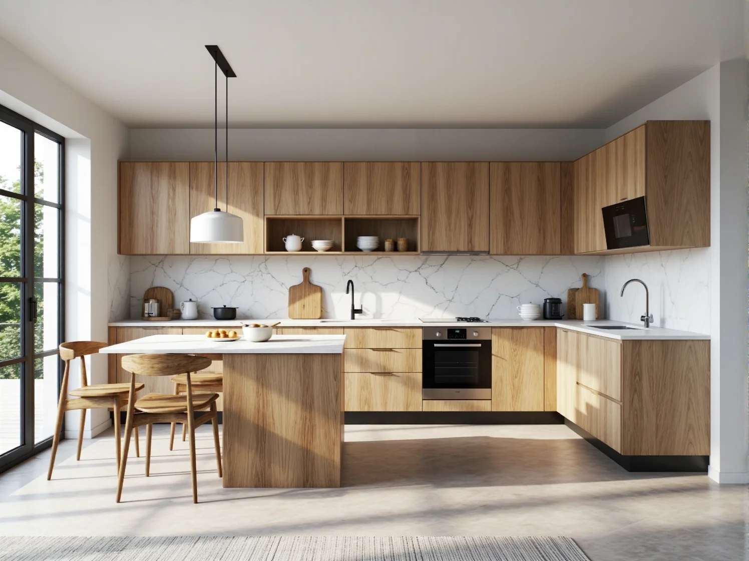 Nowoczesna kuchnia dąb craft z wyspą i szafkami górnymi