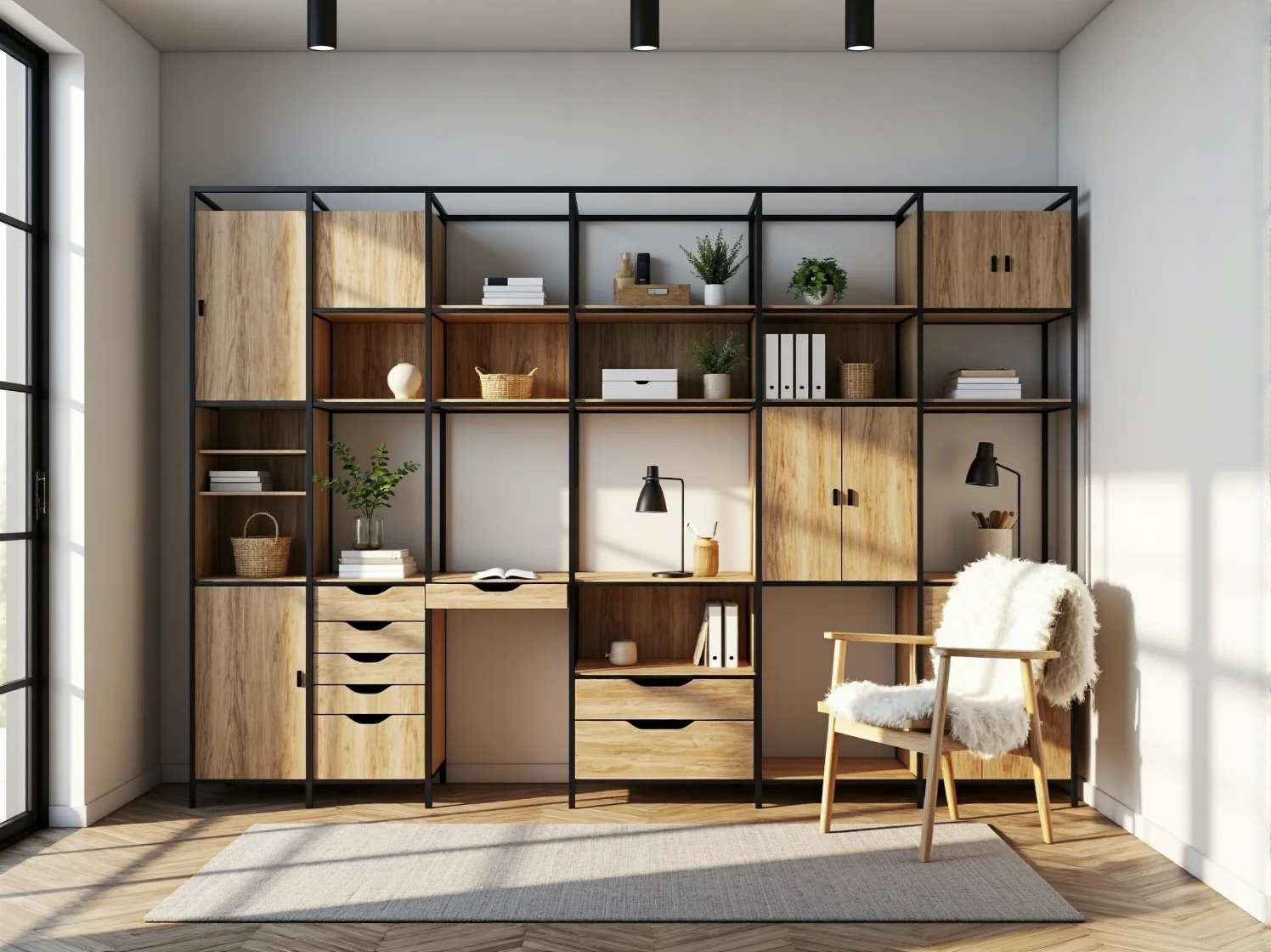 Aranżacja kuchni w stylu retro skandynawskim z systemem mebli modułowych – stylowe i praktyczne rozwiązanie.