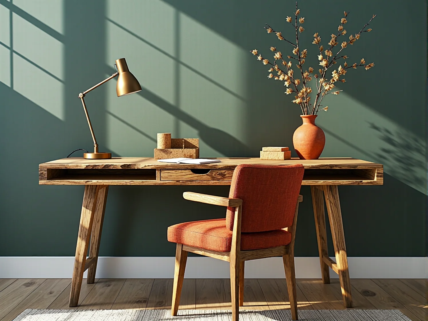 Kuchnia z akcentami terakoty i naturalnego drewna, modne barwy ziemi we wnętrzach inspirowanych naturą.