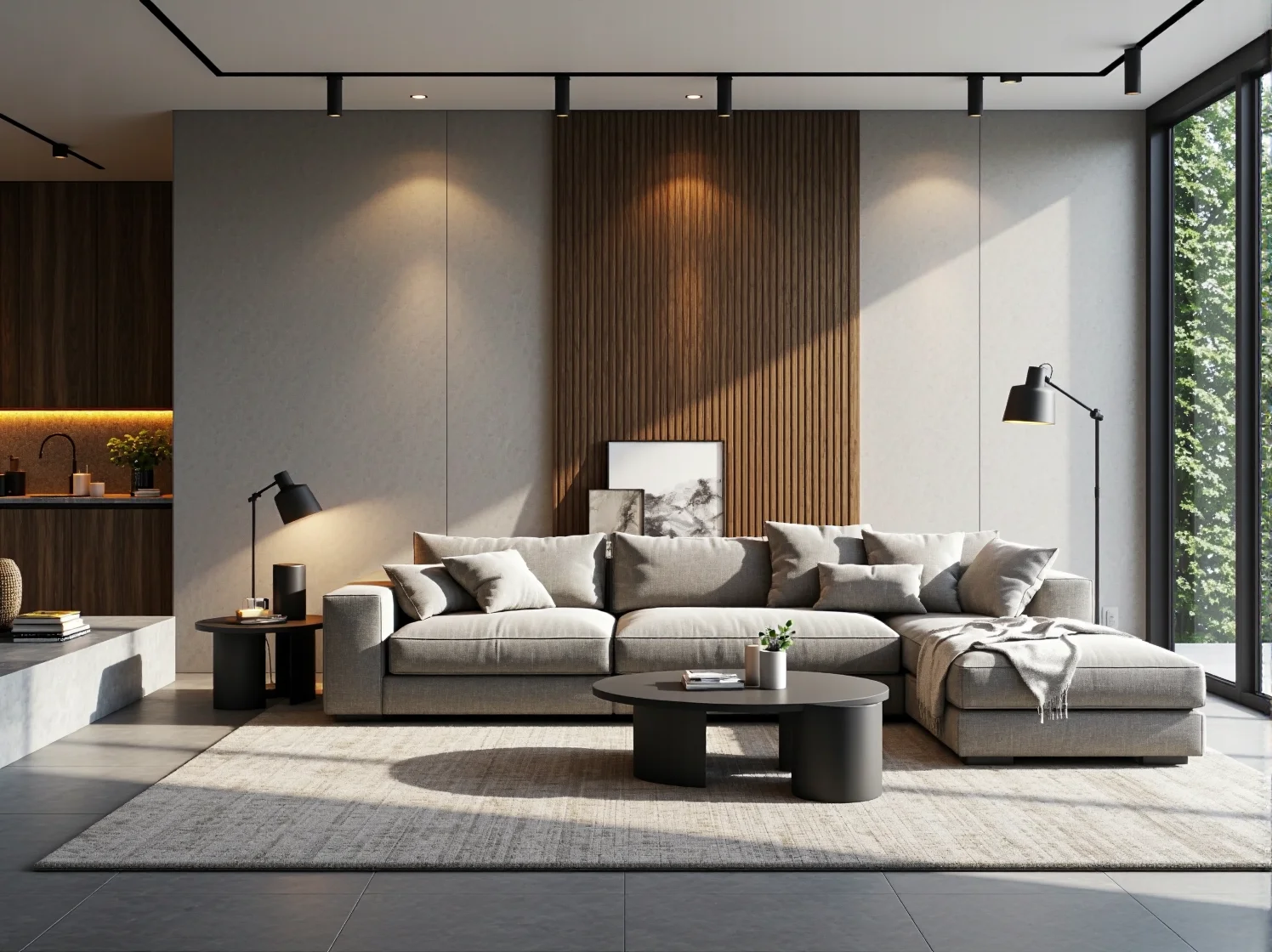 Oświetlenie LED na tarasie w stylu skandynawskim podkreślające białe i niebieskie elementy dekoracyjne.