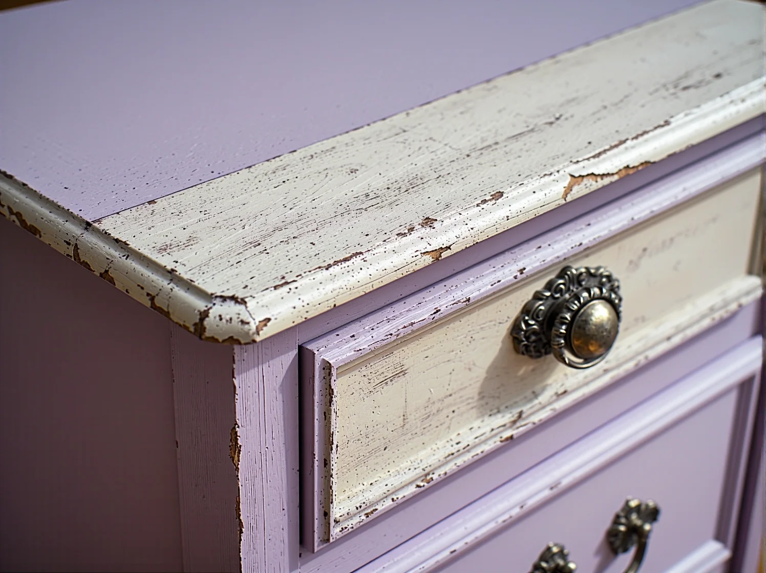 Proces malowania drewnianego krzesła białą farbą kredową w technice shabby chic.