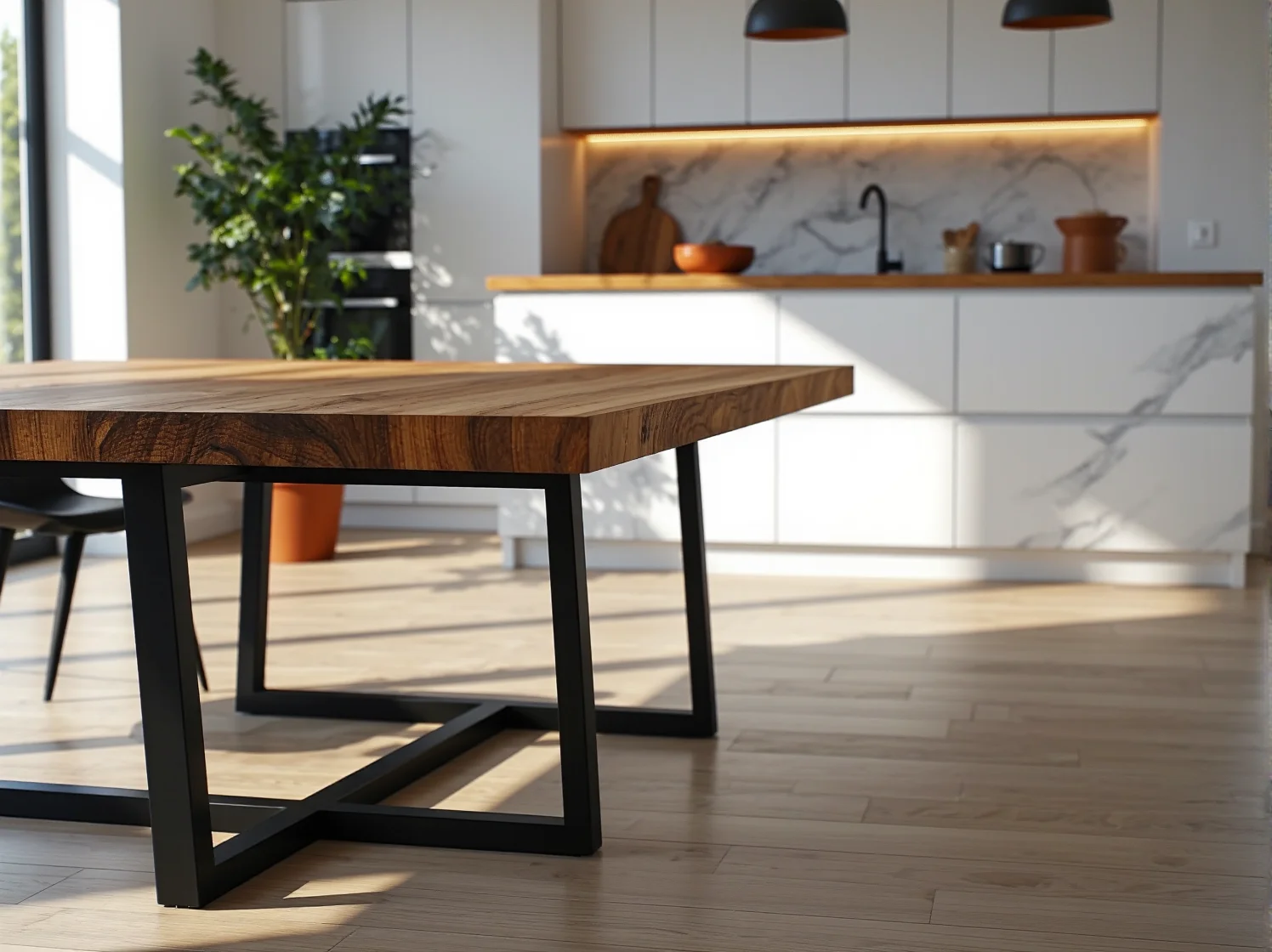 Malowanie i olejowanie stołu kuchennego dla uzyskania nowoczesnego i świeżego wyglądu.