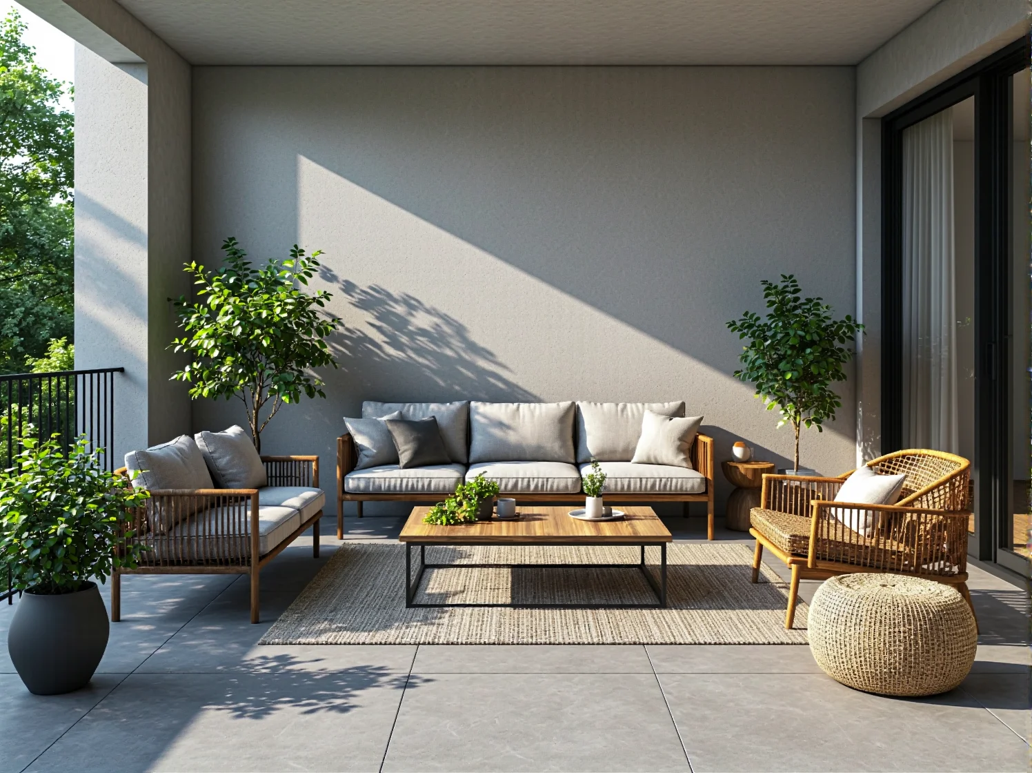 Mały stolik i składane meble balkonowe idealne do spożywania posiłków na świeżym powietrzu.