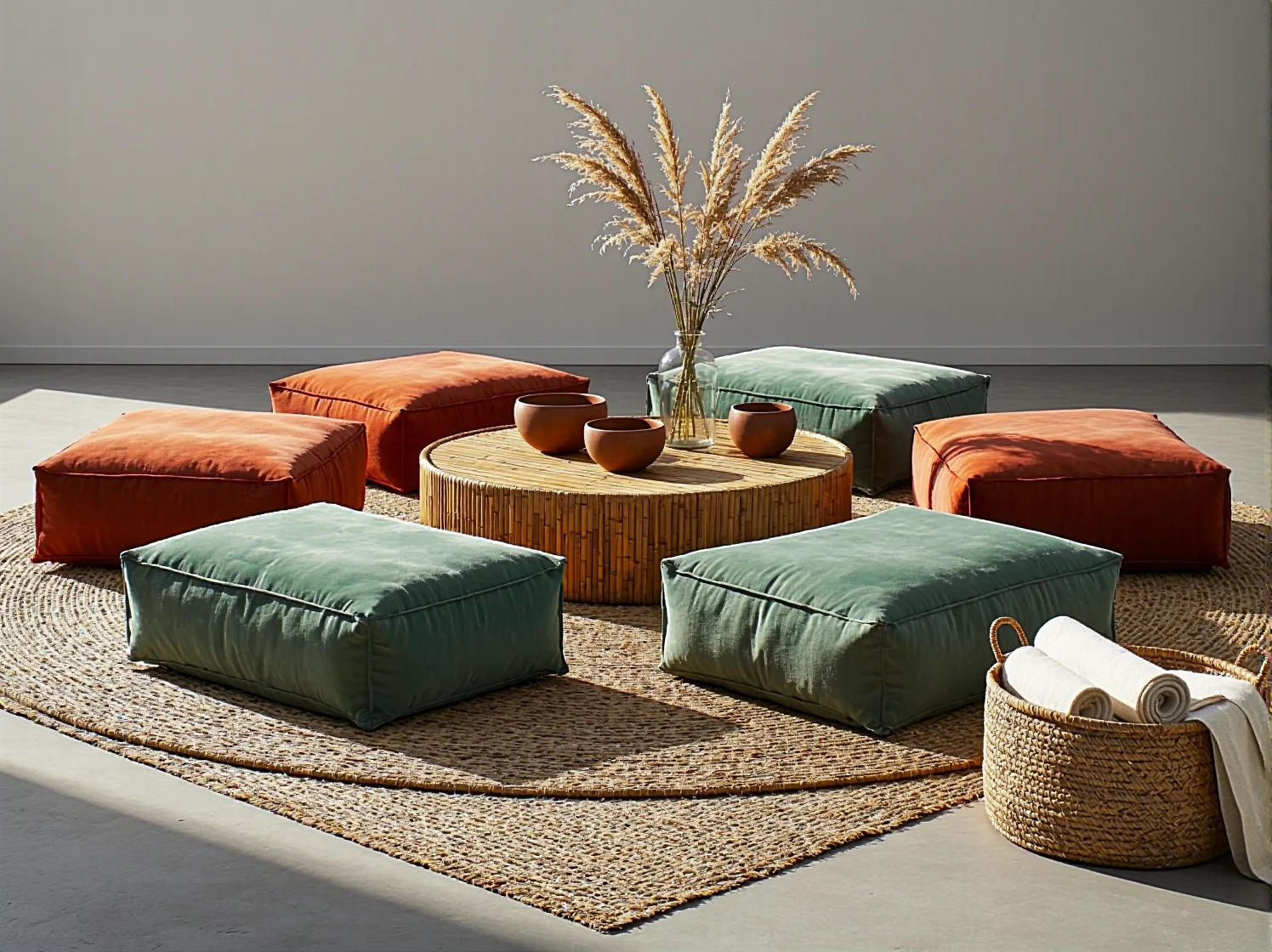 Zestaw mebli boho na hotelowym balkonie sprzyjający odprężeniu i wypoczynkowi