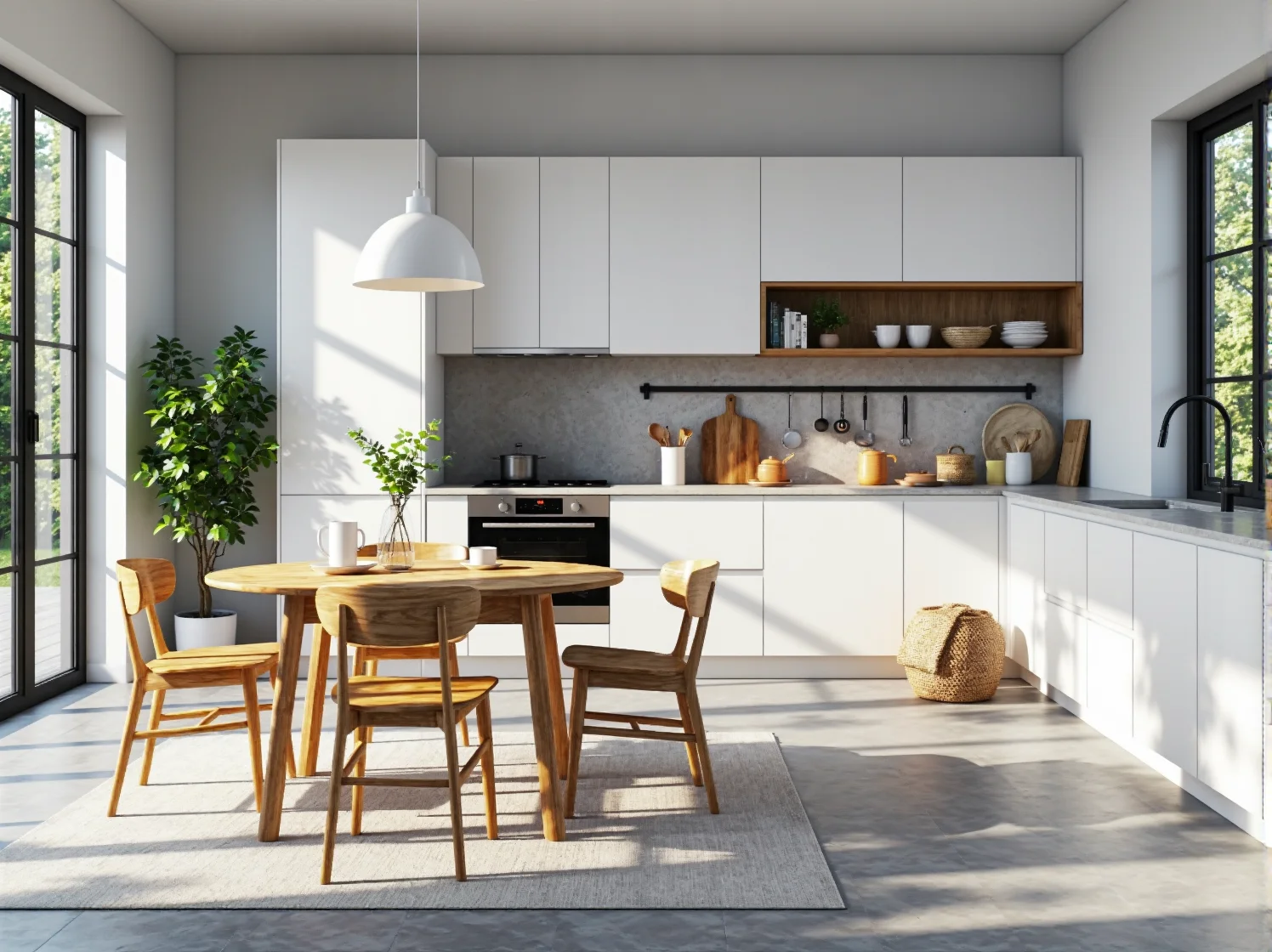 Skandynawski zestaw jadalniany stół okrągły z krzesłami dąb naturalny