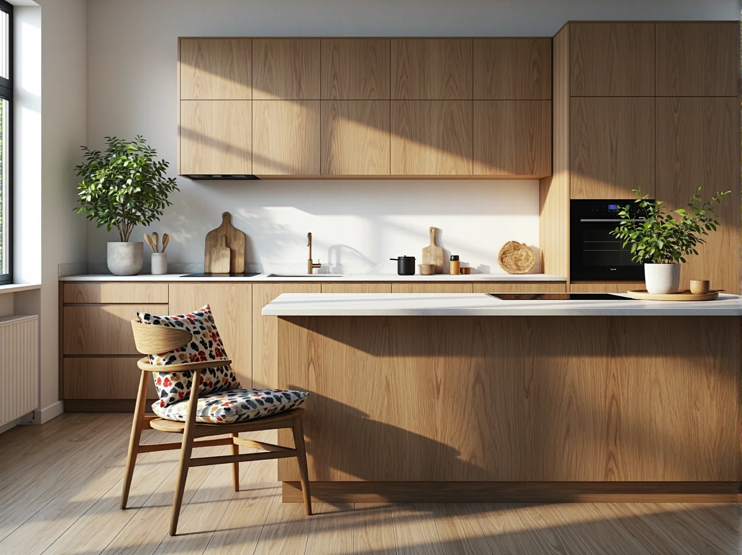 Efekt końcowy odnowionego krzesła w stylu retro po wymianie materiału i odświeżeniu ramy