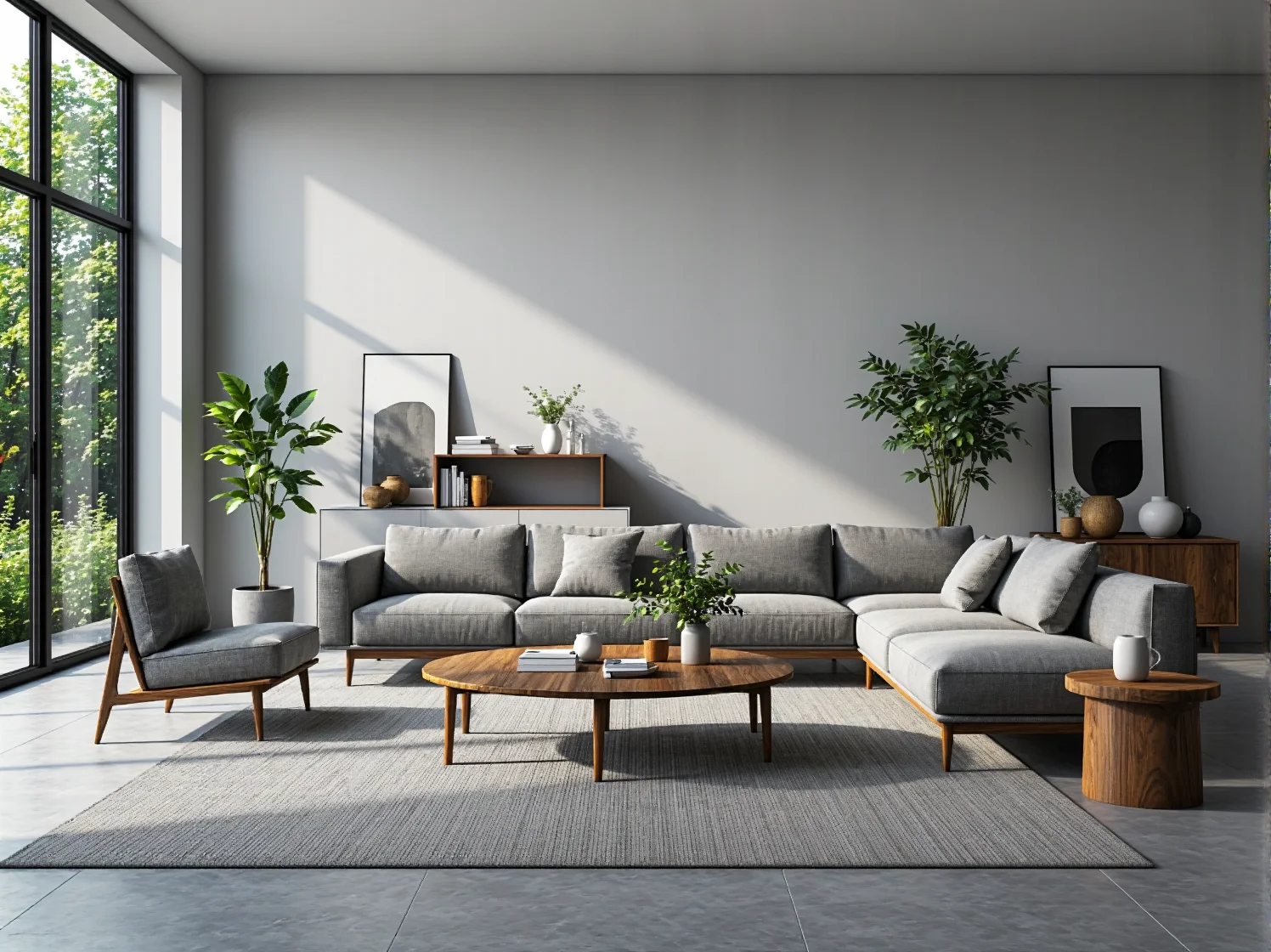 Minimalistyczna sofa ogrodowa na tarasie z betonowych płyt