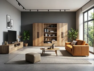 Narożnik modułowy musztardowy z eko-skóry z poduszkami