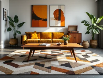 Okrągły stolik kawowy retro z drewna na skośnych nogach