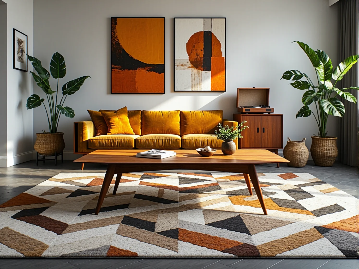 Okrągły stolik kawowy retro z drewna na skośnych nogach