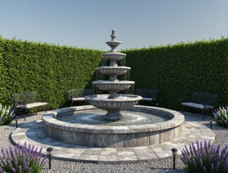 Klasyczna fontanna ogrodowa trzypiętrowa z kamienia szarego