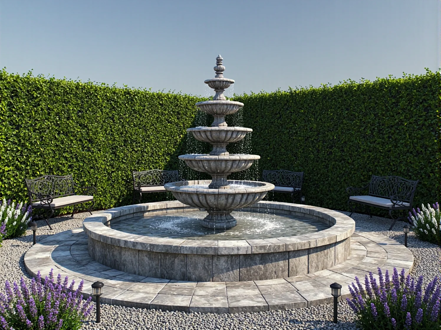 Klasyczna fontanna ogrodowa trzypiętrowa z kamienia szarego