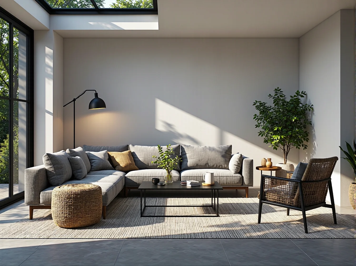 Subtelne podświetlenie schodów zewnętrznych i murków w ogrodzie nowoczesnym