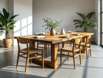 Duży stół jadalniany z litego drewna dębowego z naturalnymi słojami