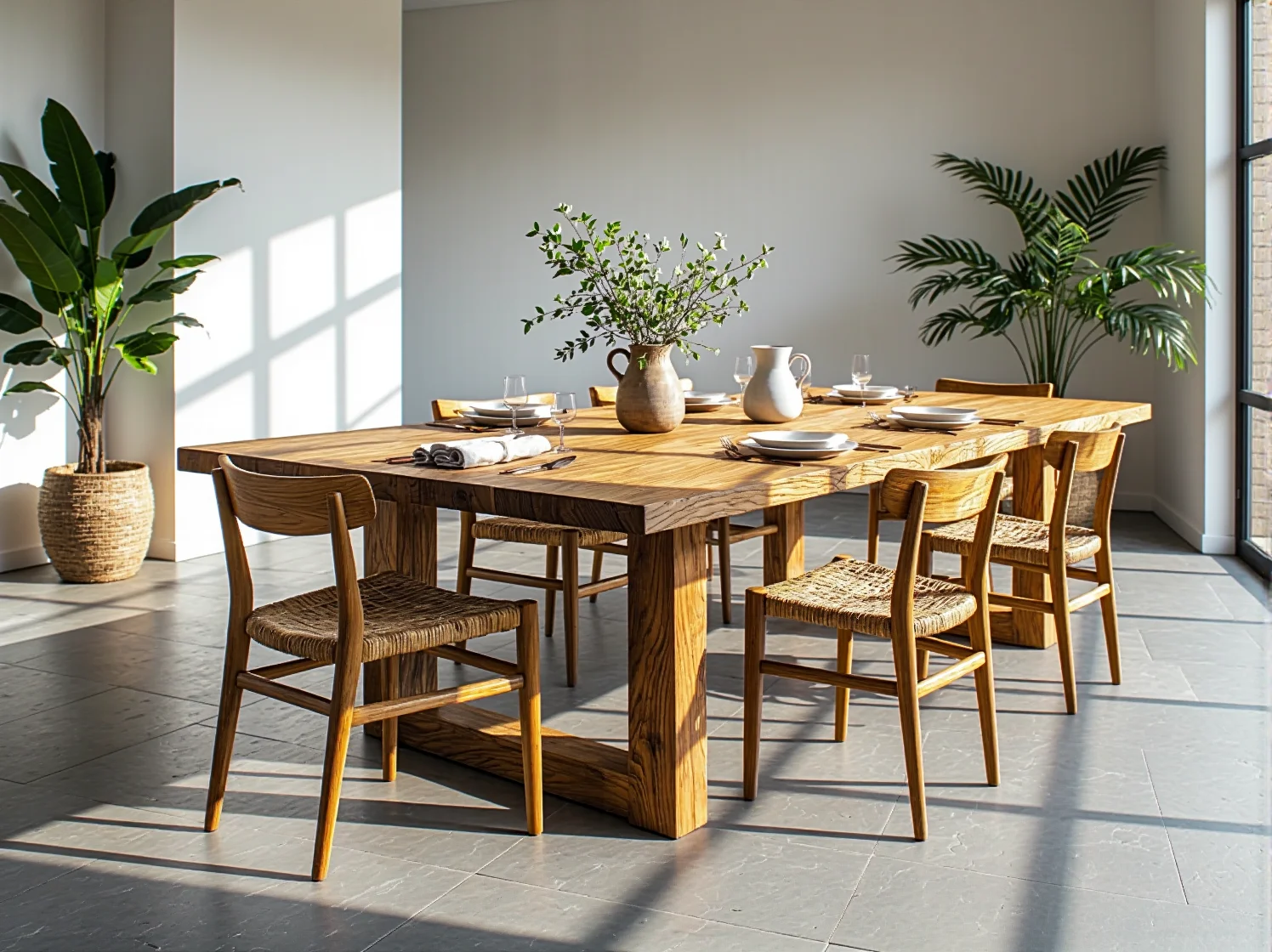 Duży stół jadalniany z litego drewna dębowego z naturalnymi słojami