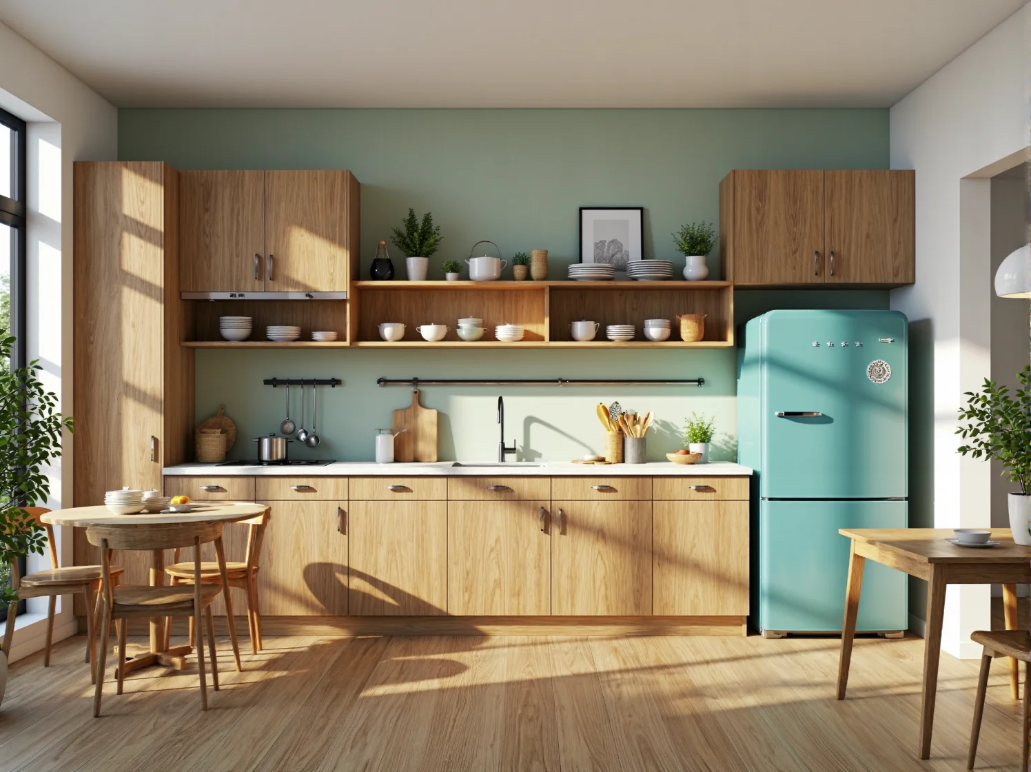 Zestaw mebli kuchennych dąb naturalny z otwartymi półkami