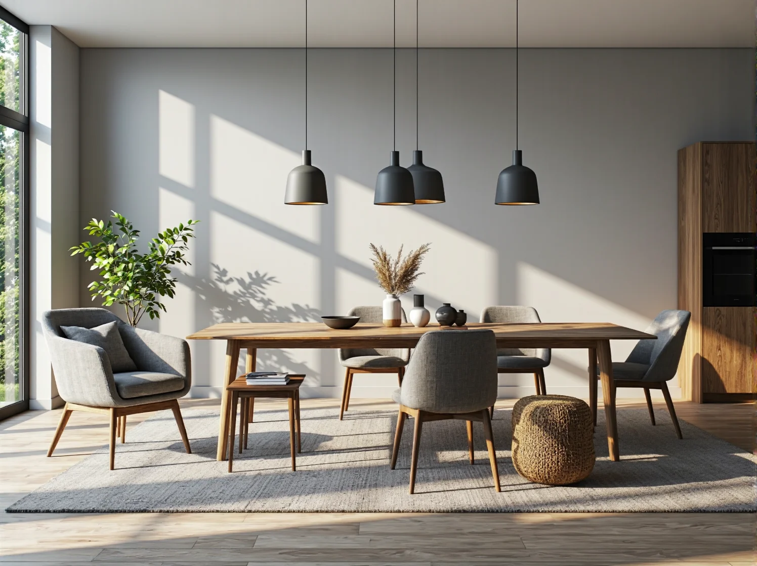 Drewniany stół jadalniany dąb z szarymi tapicerowanymi krzesłami