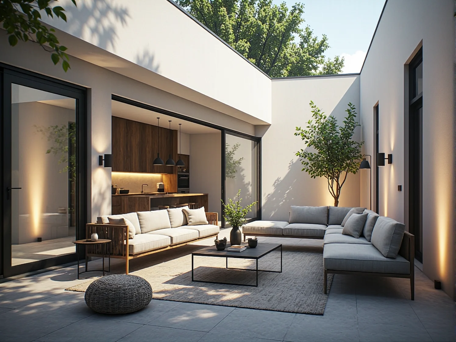 Designerskie reflektory ogrodowe eksponujące ozdobne krzewy i nocną roślinność