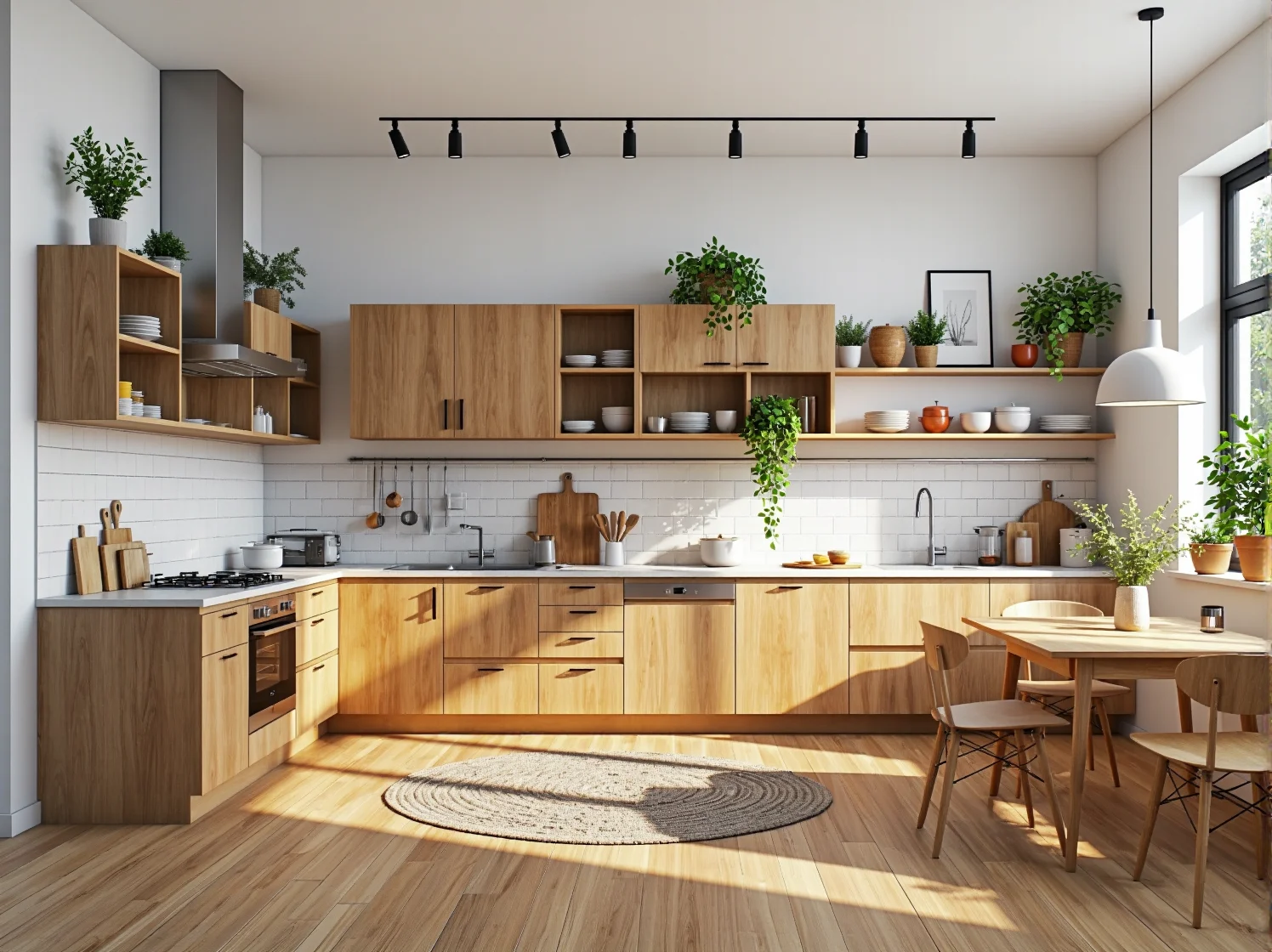 Regał modułowy drewniany z otwartymi półkami w kolorze dębu