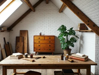 Drewniana komoda orzechowa z czterema szufladami na skośnych nóżkach