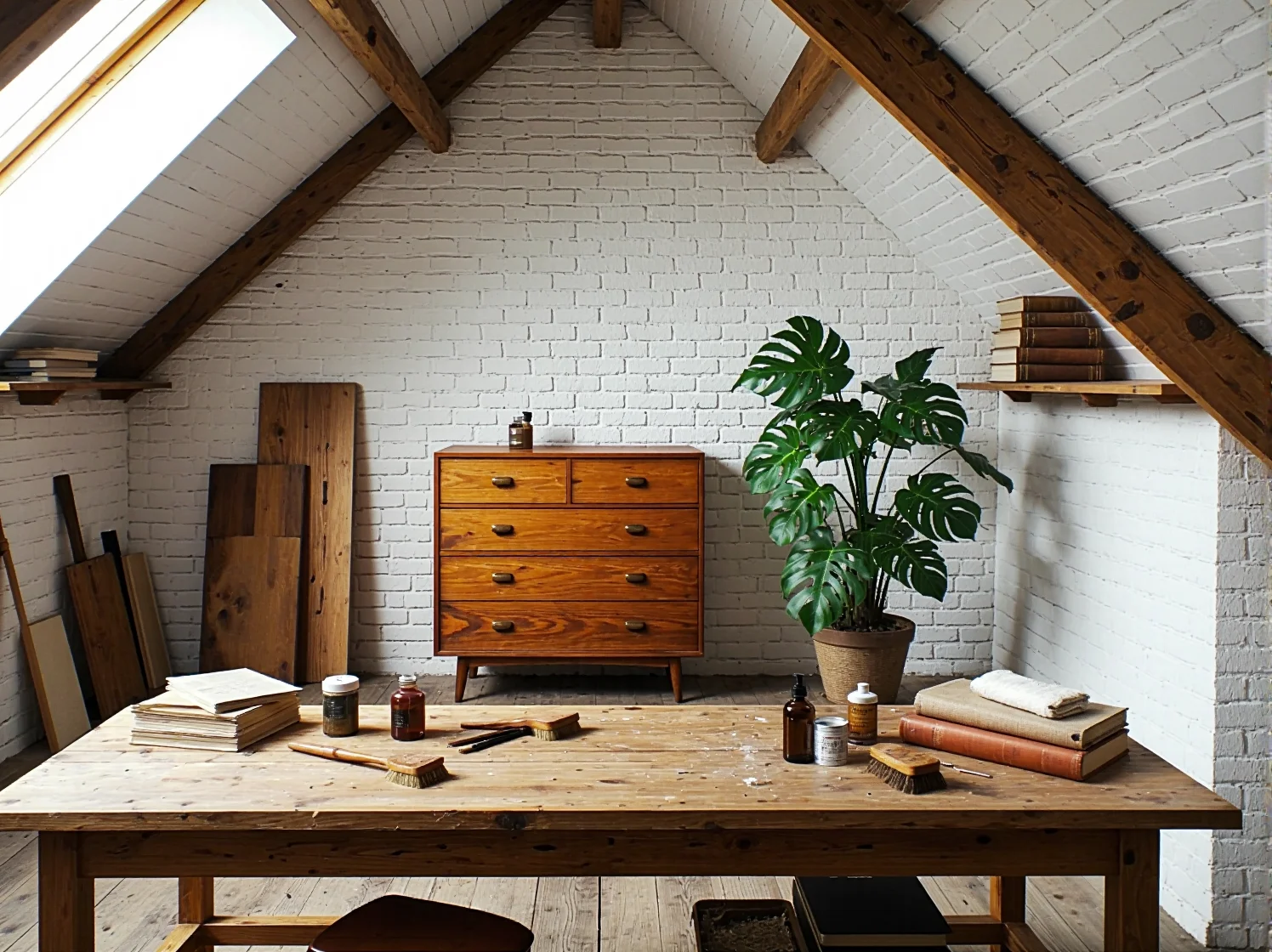 Drewniana komoda orzechowa z czterema szufladami na skośnych nóżkach