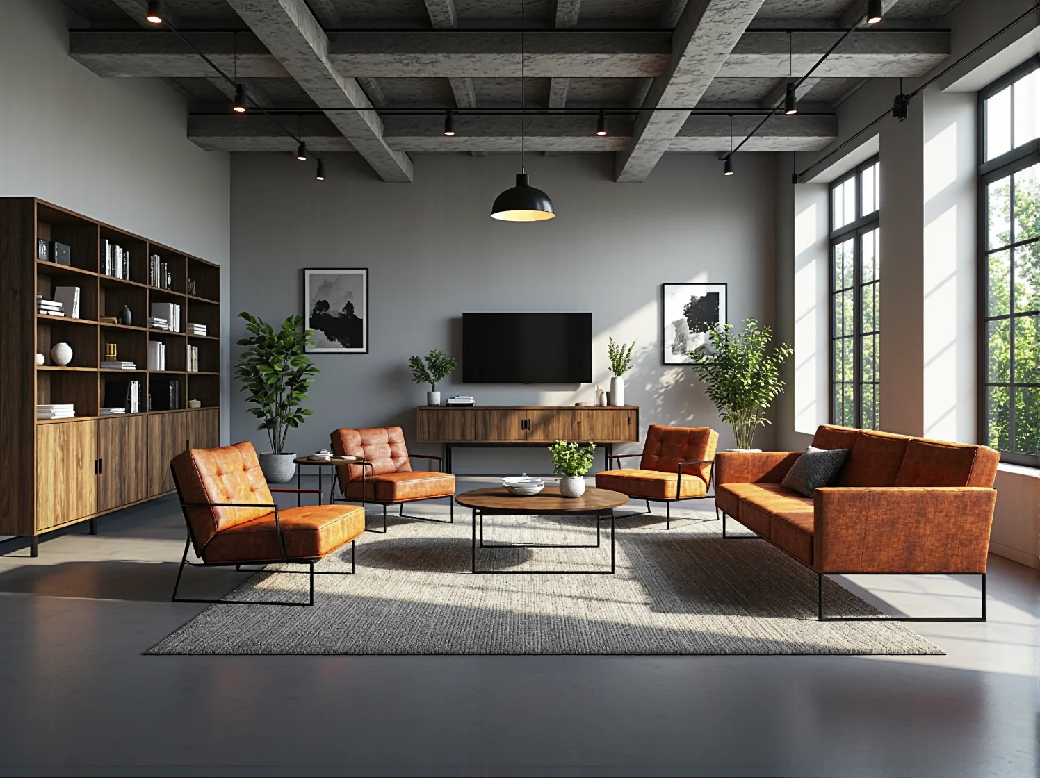 Wygodny narożnik do biura w stylu retro, idealny do strefy odpoczynku i kreatywnej współpracy.