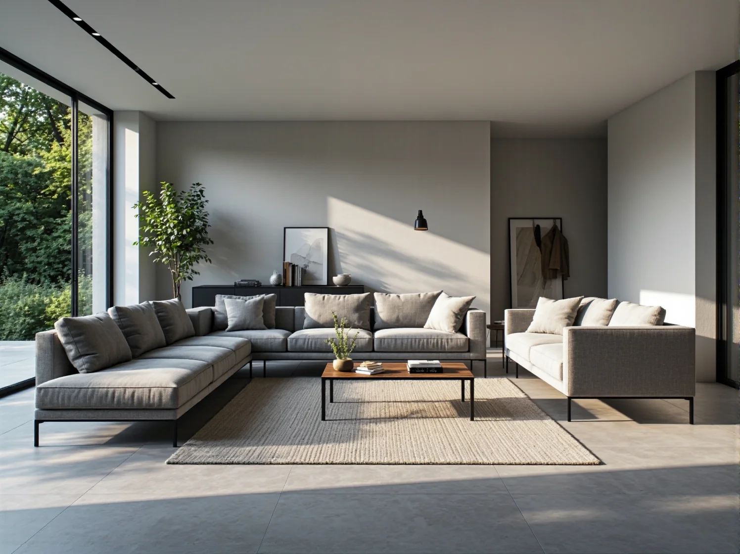 Komfortowa sofa na taras z antracytowymi poduszkami w stylu zen