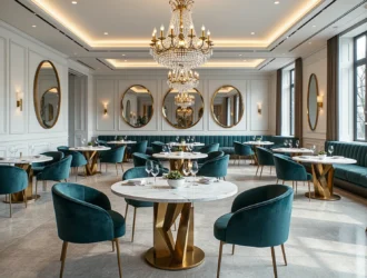 Elegancki stół glamour z białym marmurowym blatem i złotą podstawą