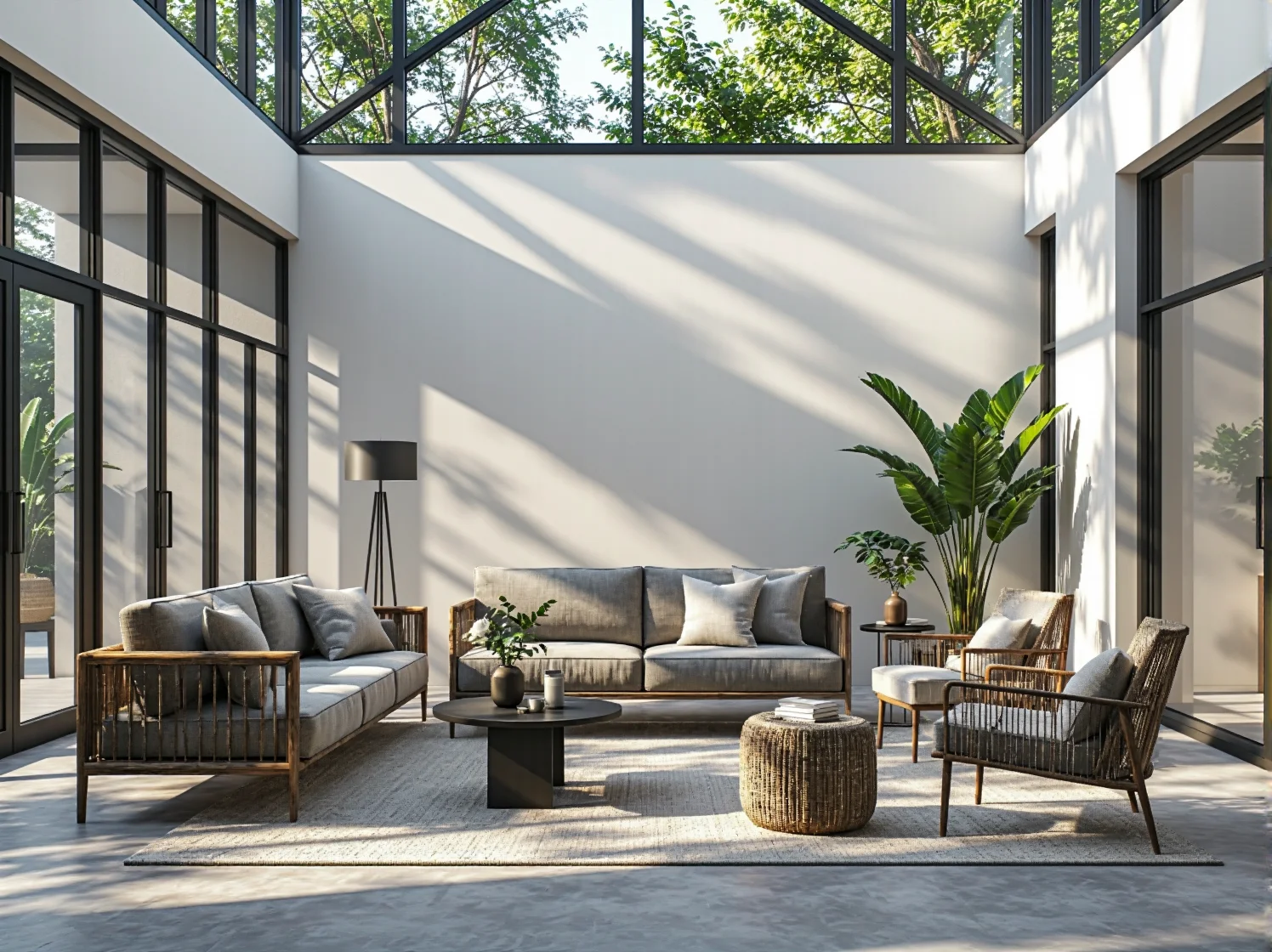 Nowoczesny stół ogrodowy z blatem HPL w strefie relaksu luksusowego hotelu.