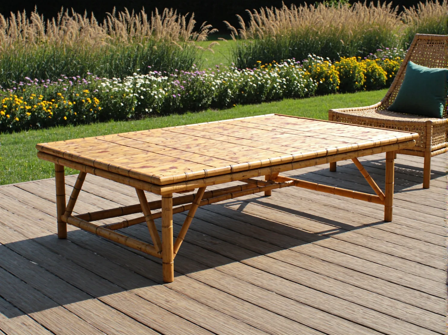 Detale bambusowego stolika ogrodowego – trwałe i ekologiczne meble na taras.