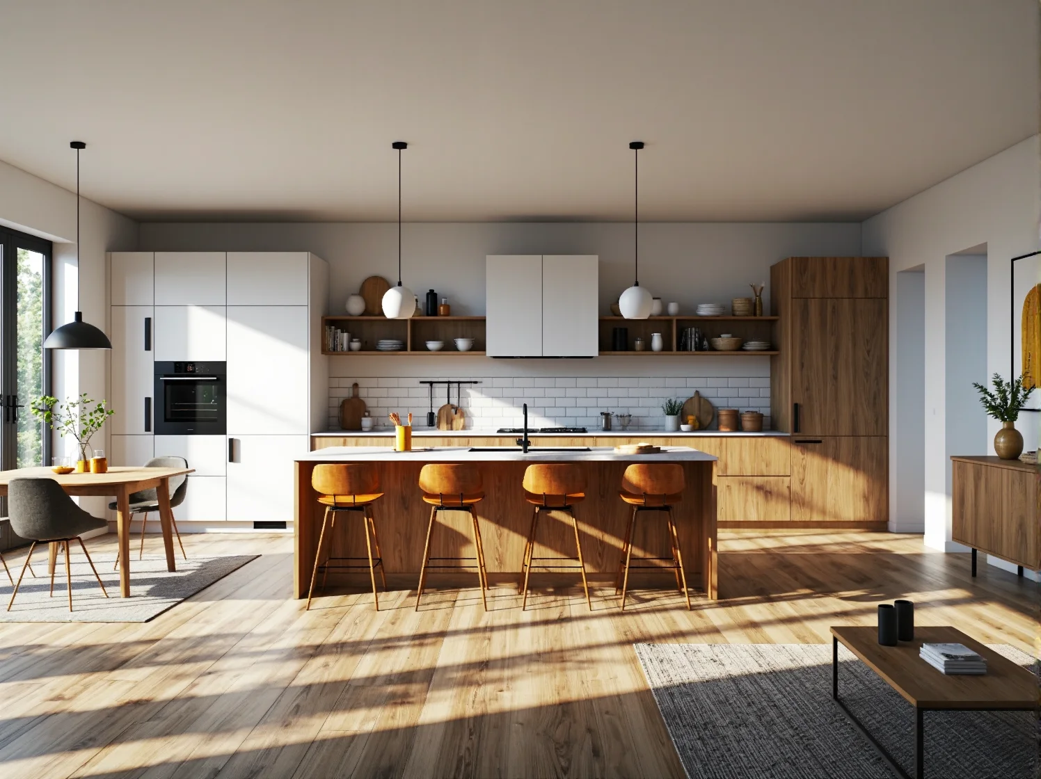 Białe szafki kuchenne jako element systemu mebli modułowych - inspiracje do nowoczesnego mieszkania.