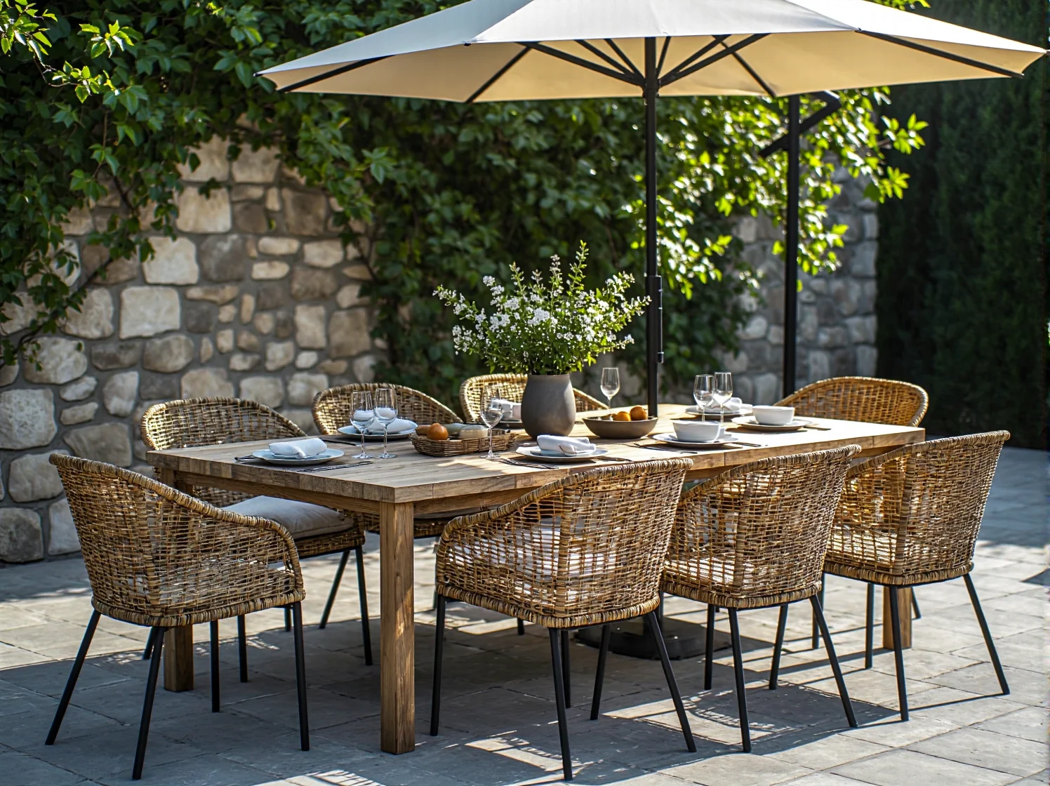 Trwałe materiały na meble patio – drewniany komplet wypoczynkowy, który przetrwa lata w Twoim ogrodzie.