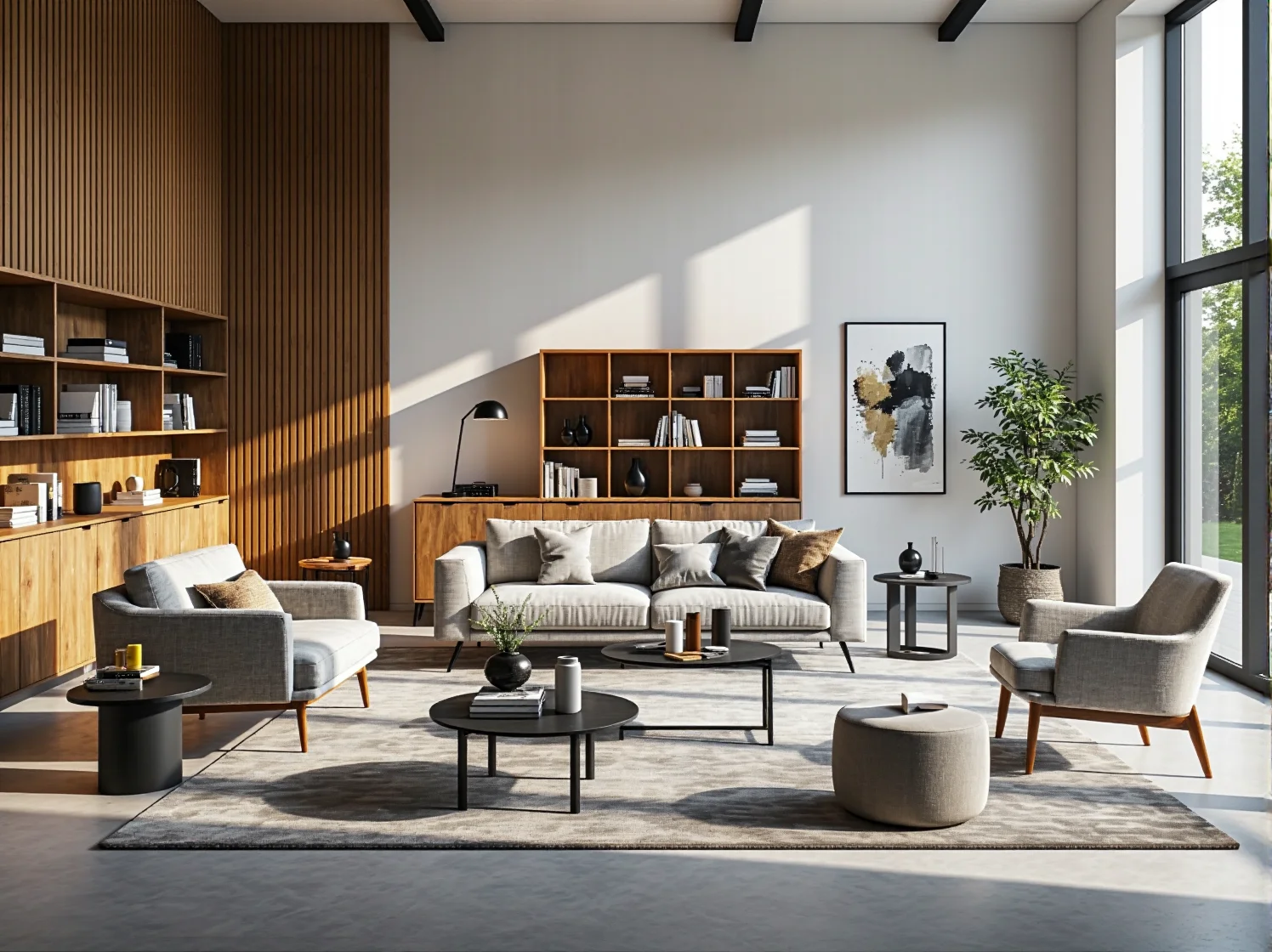 Nowoczesny zestaw mebli salonowych dąb z regałem i stolikami