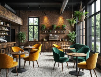 Fotele tapicerowane musztardowe i zielone z drewnianymi nogami