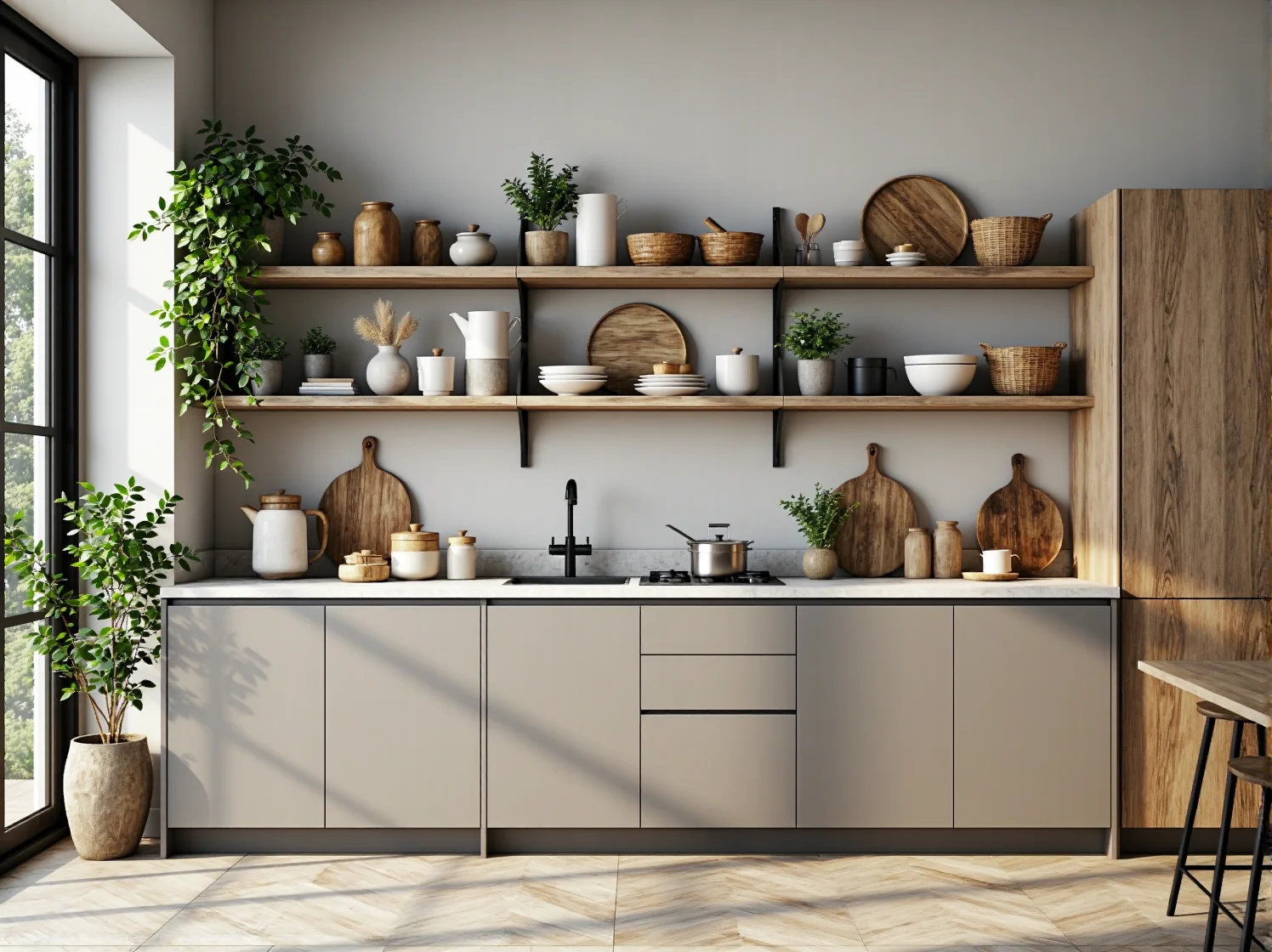 Meble modułowe z drewnianym blatem w skandynawskiej kuchni - jak wybrać trwałe i estetyczne materiały.